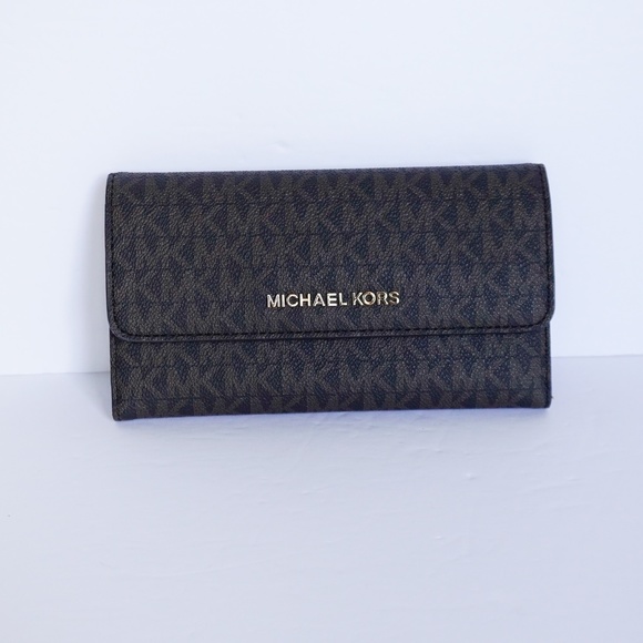 Michael Kors Jet Set LG Trifold Wallet MK Brown - Picture 2 of 7